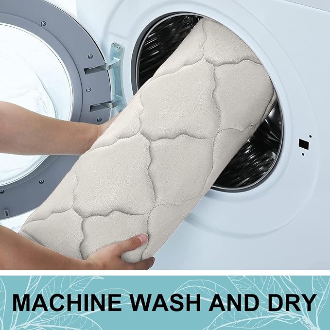 OLANLY Memory Foam Bath Mat Rug 36x24, Ultra Soft and Absorbent Bathroom Rugs, Non-Slip, Comfortable, Machine Washable Bath Carpet for Bathroom Floor, Tub, Shower and Home Decor Accessories, Cream
