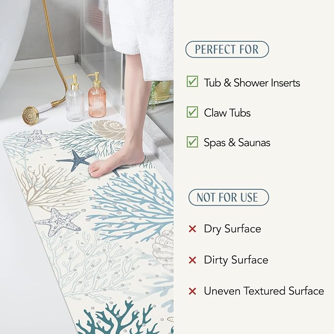 SHUCHING Starfish Coral Bath Mat for Tub Non Slip-40 X 16Inch, Bathtub Mat Anti Slip, Long Shower Mat for Bathroom Mold Free, Machine Washable