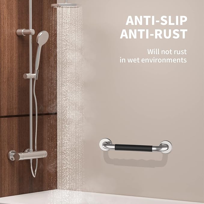 20 Inch Shower Grab Bar w/Anti Slip Rubber Grip, Munzong Stainless Steel Bathroom Grab Bar, Chrome Bathroom Balance Bar,Safety Handrail Support,Handicap Injury Elderly Senior Assist Bath Handle