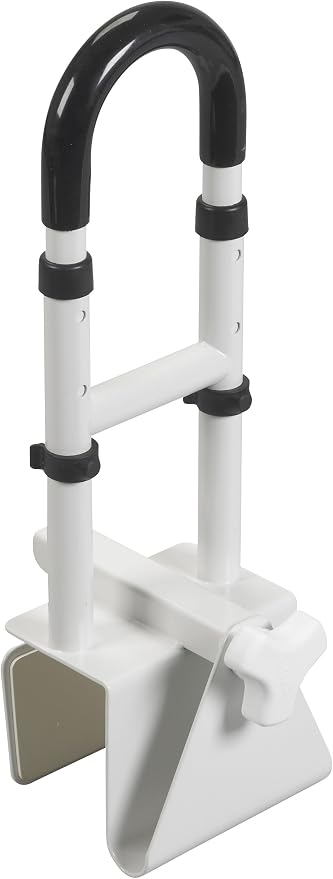 Drive Medical Adjustable Bathtub Grab Bar & Bathtub Safety Rail - Easy Clamp-On Installation - Durable Powder-Coated Steel Construction - Adjustable Height 14” to 17” - Scratch Proof Non-Slip Pads