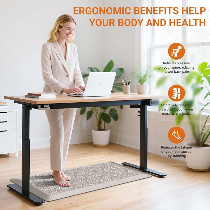 Mattitude 4/5 Inch Kitchen Mat, 17.3x39in Heavy Duty Ergonomic Comfort Foam Standing Desk Mat, Waterproof Non-Slip Standing Mats and Rugs for Kitchen, Office, Khaki