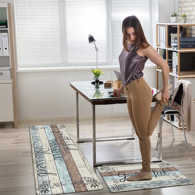 HEBE Anti Fatigue Kitchen Mat Set of 2 Non Slip Cushioned Kitchen Mats for Floor Waterproof Farmhouse Kitchen Rugs and Mats Set Comfort Standing Desk Mat Carpet for Sink,Office,Laundry