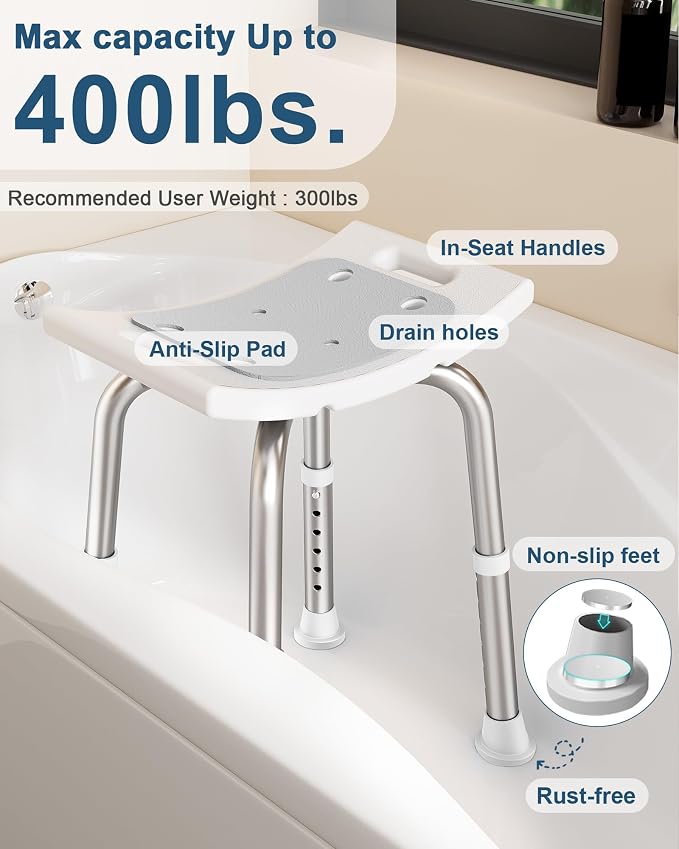 HOMLAND Shower Chair for Inside Shower, 400 lbs Adjustable Shower Stool with Suction Feet, Shower Seat for Inside Tub Bathroom Bench Bath Chair for Elderly and Disabled - Light Gray