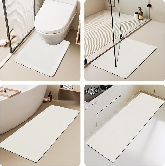TYUU Toilet Rug, Thin Toilet Rugs U Shaped Washable Non Slip Absorbent Quick Dry Low Pile Toilet Mat, 20"x24" U Shape White