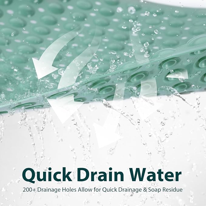 Large Shower Mat 21.5x33.5 Inch Mars Green, Soft Non Slip Shower Mats for Inside Shower with Big Suction Cups Drain Holes, Extra Large Bath Bathtub Mat Floor Stall Mats, BPA-Free, Easy Clean