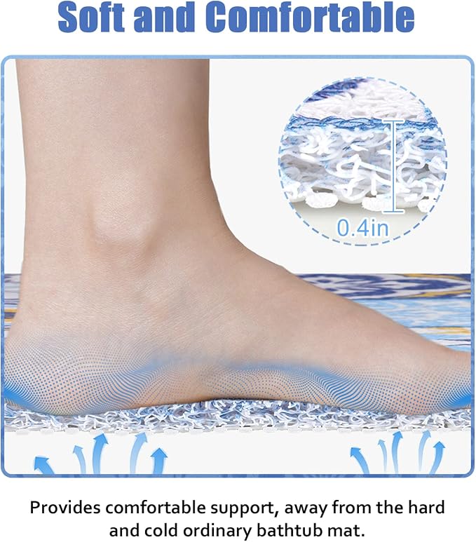 Shower Mat Bathtub Mat Non-Slip - 36x36 Inch, Soft Comfort Bath Mat with Drainage Holes, PVC Loofah Massage Bathmat for Shower, Tub, Bathroom, Wet Areas, Quick Drying
