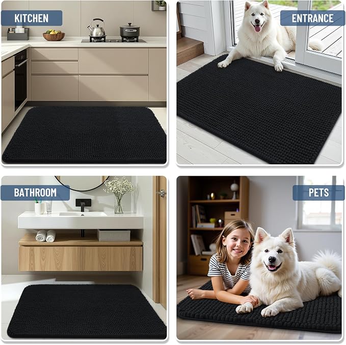 Arotive Bathroom Rugs 36" x 24", Ultra Soft Absorbent Chenille Bath Rugs, Non-Slip Rubber Backing, Machine Washable Bath Mats for Bathroom Floor, Tub and Shower, Home Decor Accessories, Black