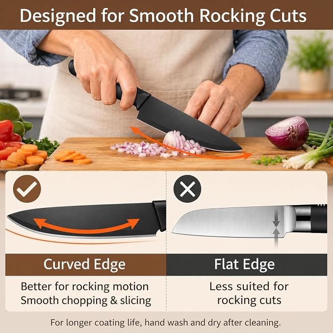 Small Knife Block Set, Modern Kitchen Knife Scissors with Universal Round Holder, Home Apartment New Kitchen Essentials, Space Saving, Dishwasher Safe(Black, 7PCS)