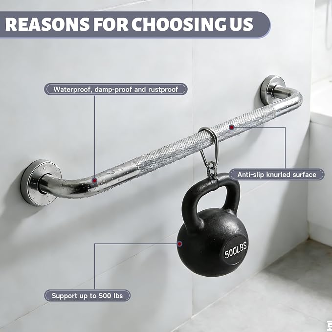 20 Inch Shower Grab Bar 1.25" Dia, 2 Pack Chrome Anti Slip Bathroom Grab Bar, 304 Stainless Steel Knurled Handicap Grab Bars, Safety Support Handrail,Bath Shower Handle for Elderly Injury Senior