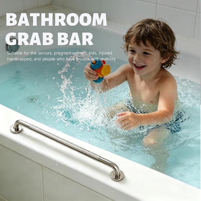 40 Inch Shower Grab Bar 1.25" Dia, 2 Pack Nickel Anti Slip Bathroom Grab Bar, 304 Stainless Steel Knurled Handicap Grab Bars, Safety Support Handrail,Bath Shower Handle for Elderly Injury Senior