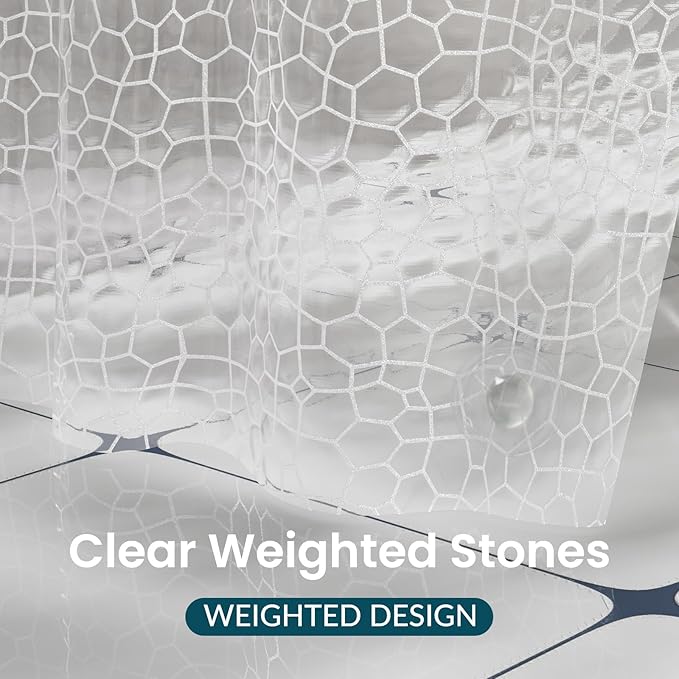 Titanker Clear Shower Curtain Liner with Water Cube, Medium Weight Plastic Shower Liner PEVA Waterproof Shower Curtains for Bathroom with Big Stones and Grommets, 72x72 Inches