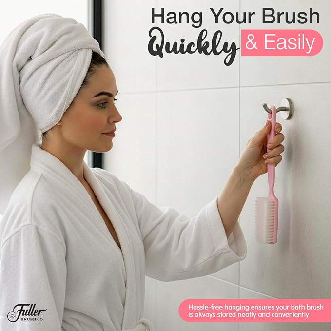 Fuller Brush Bath Brush with Long Handle - 13 Inch Back Scrubber for Shower - Gentle Exfoliating Body Brush for Wet or Dry Brushing - Ergonomic Non-Slip Grip with Hanging Hole – Soft Pink