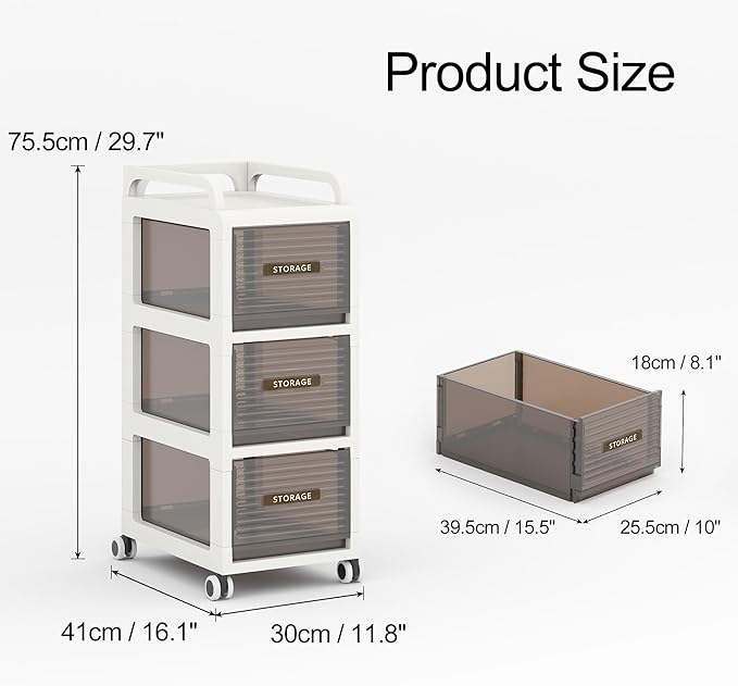 Bathroom Storage with Drawers, 11.8" Wide Wide Slim Storage Cabinet with Wheels for Small Spaces, Narraw Cart for Kitchen Office Bedroom Dinning Room Under Desk, 29.7" Tall
