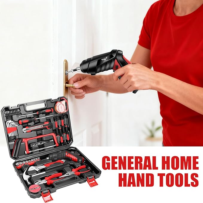Tool Set, 43 Piece Home Tool Kit for Home with 3.6V Cordless Rechargeable Screwdriver,Basic Household Tool Kit Set for Apartment, College Dorm & DIY Projects