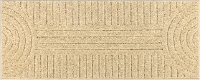 SHACOS Super Soft Bathroom Runner Rugs 24"x60" Non Slip Boho Bath Mats Microfiber Absorbent Carpet for Bath Room Machine Washable Shaggy Bath Rugs for Shower Bathtub Home Decor, Beige 2' x 5'