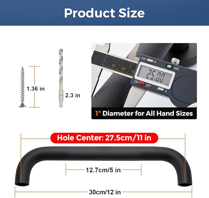 12 Inch Grab Bars for Shower, Stainless Steel Safety Handicap Grab Bars for Bathroom, Anti-Slip Shower Handle, Wall Mounted (2 Pack, Matte Black)