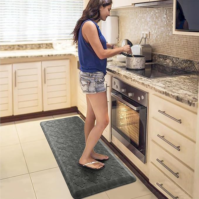 WISELIFE Kitchen Mat Cushioned Anti Fatigue Floor Mat,17.3"x39", Thick Non Slip Water Resistant Kitchen Rugs and Mats,Heavy Duty Foam Standing Mat for Kitchen,Floor,Home,Office,Desk,Sink, Grey