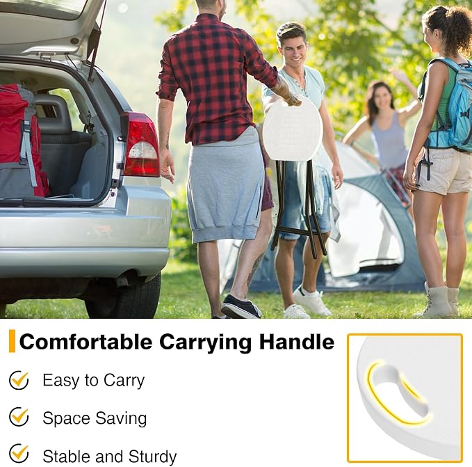 TAVR Furniture Portable Folding Chair with Handle, Heavy Duty Round Fold Stool Chair with 500lbs Capacity for Adults, 18 Inch Foldable Stool for Dorm, Kitchen, Vanity, Church and Outdoor use