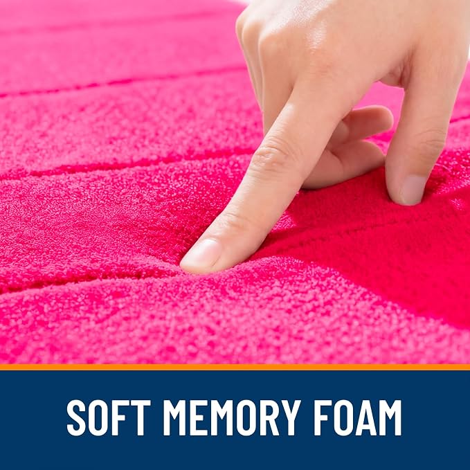 OLANLY Memory Foam Long Bathroom Rugs Runner 47x17, Super Soft Absorbent Bath Mat, Quick Dry, Machine Washable Shower Floor Rugs, Bathmat Carpet, Bathroom Home Decor Accessories, Hot Pink