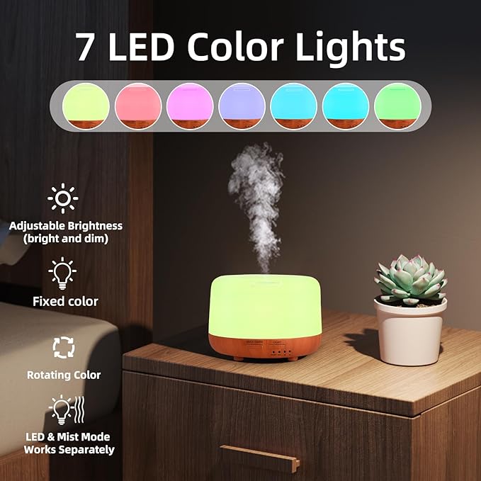 SPLITSKY 300ML Essential Oil Diffuser,Small Room Aromatherapy Diffuser, Quiet 8H Operation, 7-Color LED Light, 4 Timer, Remote Control, Auto-Off, for Bedroom, Living Room, Kitchen, Yoga, Gifts