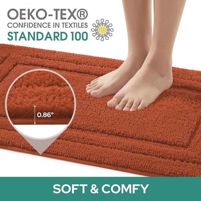 HOMEIDEAS Bathroom Rugs Sets 2 Piece, Super Soft and Absorbent Non Slip Microfiber U-Shaped Toilet Bath Mat Set (20"x32"+U20 x24, Burnt Orange)