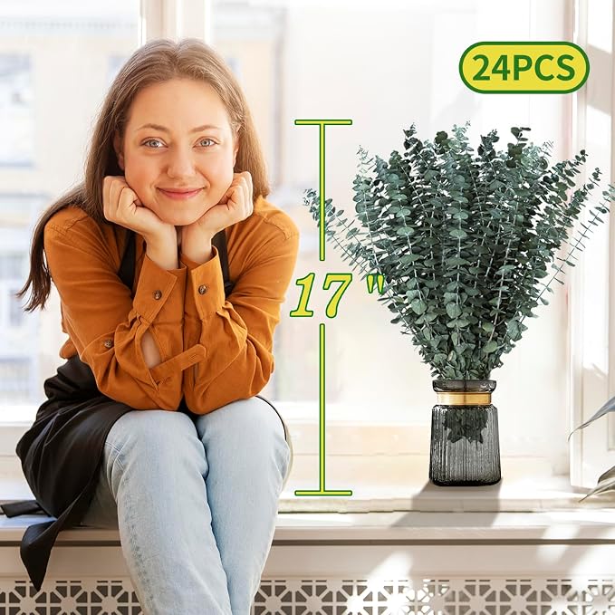 24 PCS Real Dried Eucalyptus Stems for Shower Hanging-17'' Large Preserved Plants Shower Plants Shower Stuff for Shower Decor, Fresh Eucalyptus Leaves, Fragrance, Bathroom Vase Decor
