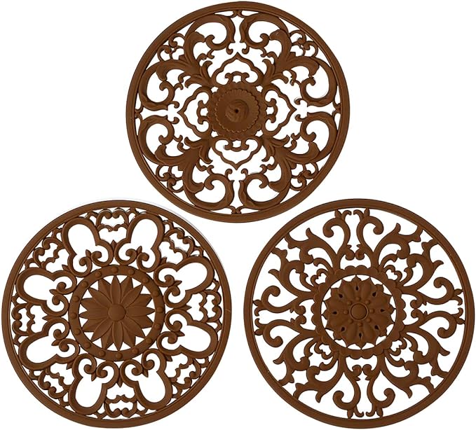 Extra Thick Silicone Trivet Mat for Hot Dishes, Hot Pots and Pans, Pot Holder, Hot Pad to Protect Your Table and Countertop, Kitchen Decor and Accessories,Chocolate Brown,Set of 3