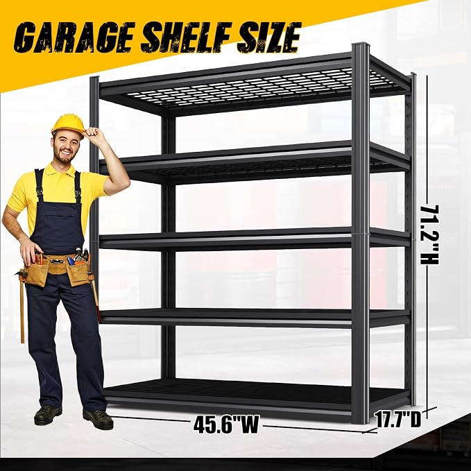 5-Pack Heavy Duty Garage Shelving for Garage, Warehouse & Workshop Storage Organization,Adjustable 5-Tier All Metal Wire Shelf for Tools, Storage Bins & Bulk Items 71" H x 46" W x 18" D