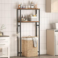 HOOBRO Over The Toilet Storage, 2-Tier Bathroom Organizer Over Toilet, Freestanding Bathroom Storage Shelves with Toilet Paper Holder and Hooks, Space Saver for Room, Rustic Brown and Black BF49TS01