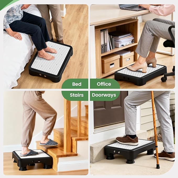 SOYO Mobility One Step Stool, Heavy Duty Indoor Outdoor Non-Slip Small Step Platform Assistive Device for Adult Elderly, Standing Support and Step Riser for Car, Bed, Door, Stair, Bathroom Black-White