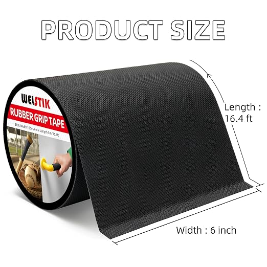 WELSTIK Rubber Grip Tape, Ultra Strong Sweat Absorbent Anti Slip Tape with Textured Adhesive for DIY Tools & Gadgets (Black, 6In x 16.4Ft)