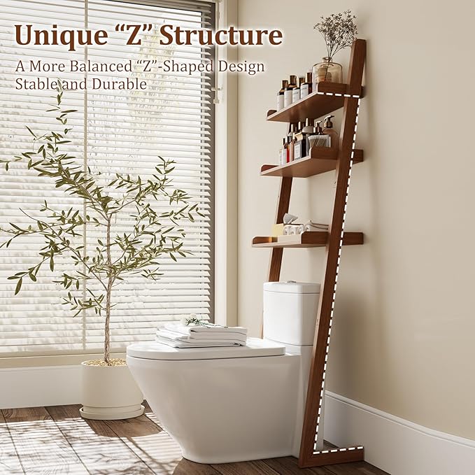 Over The Toilet Storage Shelf Wood, 3-Tier Above Toilet Organizer Rack, Freestanding Above Toilet Shelf for Bathroom, Laundry, Space Saver, Walnut Color.