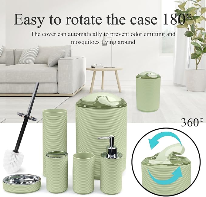 CERBIOR Bathroom Accessories Set Bath Ensemble Includes Soap Dispenser, Toothbrush Holder, Toothbrush Cup, Soap Dish for Decorative Countertop and Housewarming Gift (Apple Green)
