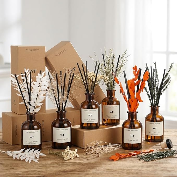 WEALD TRIBE Flower Reed Diffuser Set Lime & Citrus Scent for Bathroom Air Fresheners, Oil Diffuser Sticks | 4.0 fl oz Home Fragrance with Sticks Defusers | House Bedroom Office Shelf Decor
