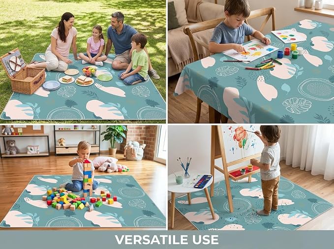 Splat Mat for Under High Chair/Arts/Crafts, WOMUMON Washable Spill Mat Waterproof Anti-Slip Floor Protector Splash Mat, Messy Mat and Table Cloth