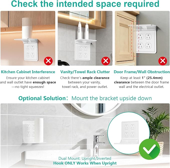WALI Double Outlet Shelf Wall Holder – Bathroom Shelf Duplex for Electric Toothbrush, HomePod Mini, Echo Dot & Phone Charging – White (DLS001)