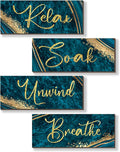 ONIZHITY 4 Pcs Teal and Gold Wall Decor - Rustic Marble Style Bathroom Accessories for Bedroom and Living Room (Teal Gold 10X4)