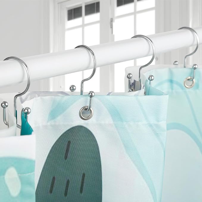 Goowin Shower Curtain Hooks, 12 Pcs Shower Curtain Rings, Durable Rust Proof Silver Shower Curtain Hooks, Shower Rings for Curtain, Double Glide Shower Hooks for Shower Curtain Rods, Chrome