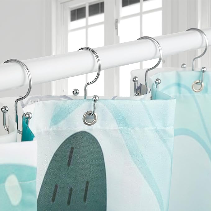 24 Pcs Shower Curtain Hooks, Goowin Shower Curtain Rings, Durable Silver Shower Curtain Hooks Rust Proof, Shower Rings for Curtain, Double Glide Shower Hooks for Shower Curtain Rods, Chrome