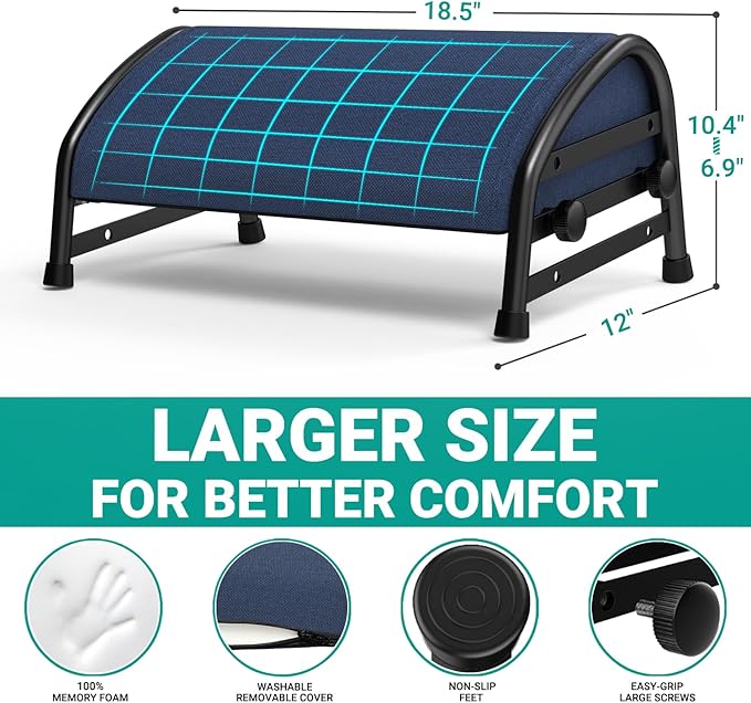 YEASHEIN Adjustable Foot Rest for Under Desk at Work, Ergonomic Foot Stools with 7 Positions, Elevated Cushion Under Desk Footrest with Metal Frame, Leg Rest Used for Home, Car, PC Gaming Accessories
