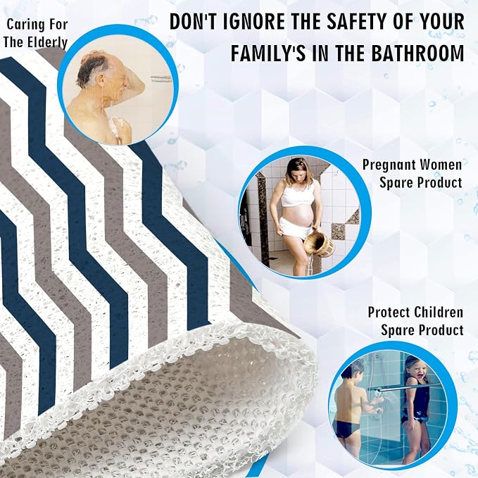 godehone Shower Mats Non Slip Without Suction Cups, PVC Loofah Bathroom Mats, Loofah Mats for Shower and Bathroom, Quick Drying, 23.6× 34.6 Inch, Blue Geometric