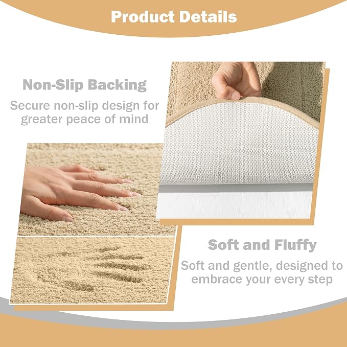 Bathroom Rug Mat, Extra Soft Absorbent Washable Bath Rug, Non-Slip Bath Mats for Bathroom, Tub and Shower, Beige, 20×32