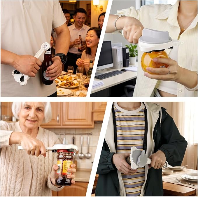 4 in 1 Multi-Purpose Jar Opener,Adjustable Three Claw Bottle Opener with Non Slip Teeth,Multi Size Lid Tool for Jars Cans Wine Bottles, Opening a Stubborn Lid