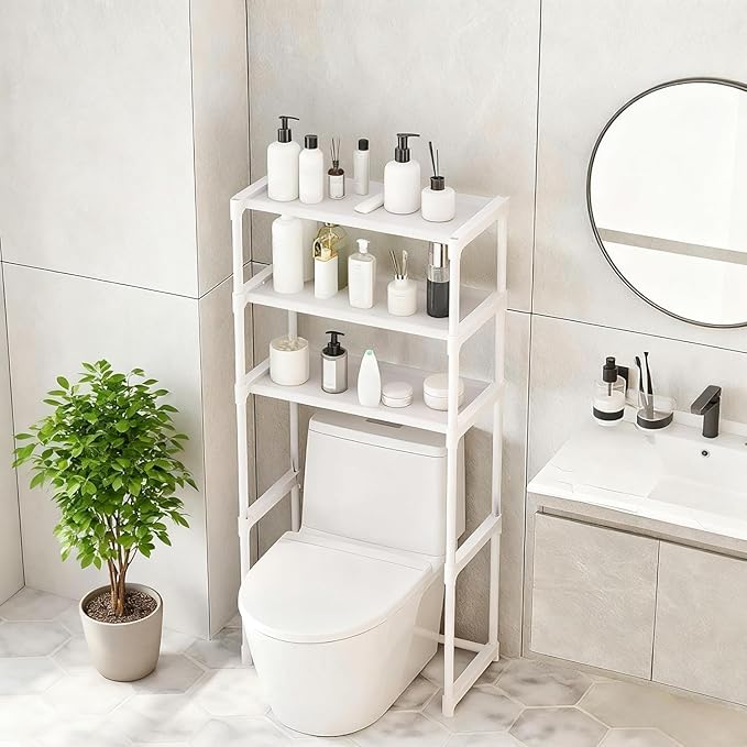 3-Tier Over the Toilet Storage, Metal Bathroom Shelve, Over Toilet Bathroom Organizer, Space Saver Bathrooms Shelve for Restroom Laundry Balcony, White