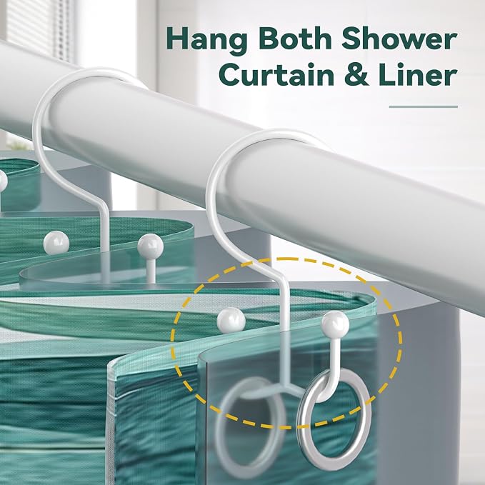 Goowin 24 Pcs Shower Hooks & Rings, Durable Rust Proof Double Glide Rings, Simple Hooks for Shower Curtain & Liner, White