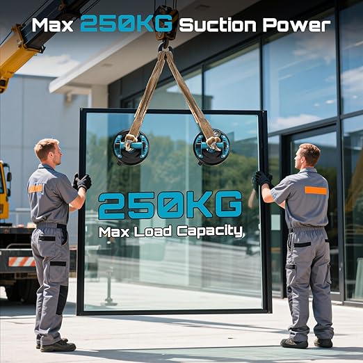 SEESII Suction Cups for Glass Lifting: 8" Tile Suction Cup Lifter with Pressure Gauge, 250KG Max Load, Heavy Duty Vacuum Lifter for Lifting Large Tile, Granite, Metal, Windows (2-Pack)
