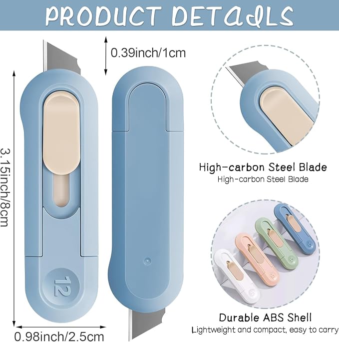 4 PSC Box Cutter,Retractable Box Opener, Package Opener, Easy Slide Retractable Cute Utility Knife For Opening Daily Express Boxes, Envelopes, Packages, Paper tapes and more (4 PSC Box Cutter)