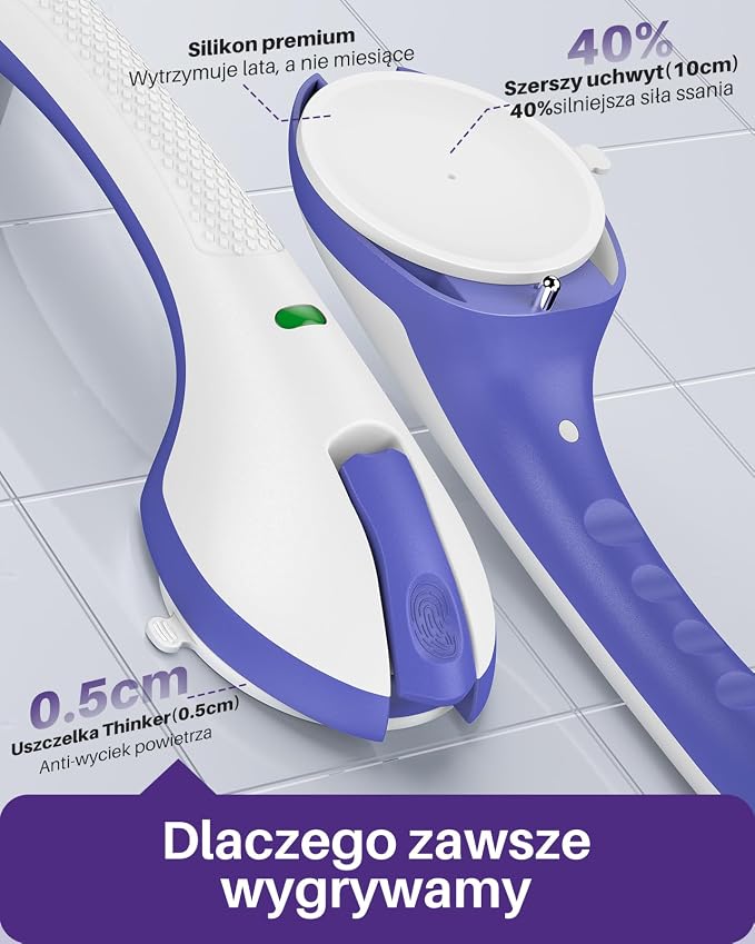 KEKOY 17.5 Inch Suction Grab Bars for Bathtubs & Showers with Indicator 2 Pack- Heavy Duty Safety Shower Handle for Seniors and Elderly, Handicap Bars for Bathroom, No Drilling, Purple