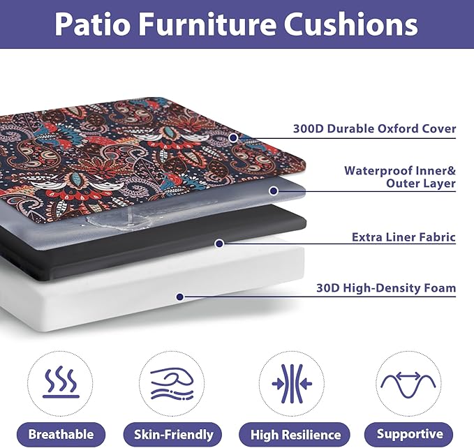 IPYNBAP Outdoor Chair Cushions Set of 4 -Waterproof Outdoor Seat Cushions for Patio Furniture, Patio Chair Cushion with Handle and Ties, Out Door Chair Pads,18.5x16x3-Square, Artistic Floral