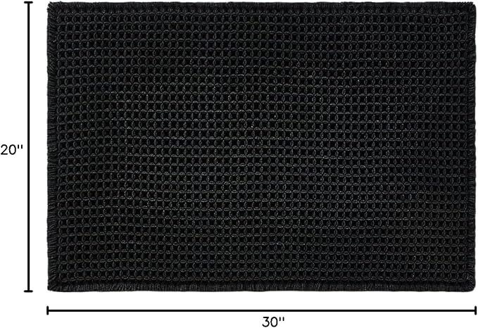 TYUU Black Bathroom Rug, Waffle Bath Mat Non Slip Washable Super Absorbent Quick Dry Boho Farmhouse Bathroom Decor, 30"x20" Black